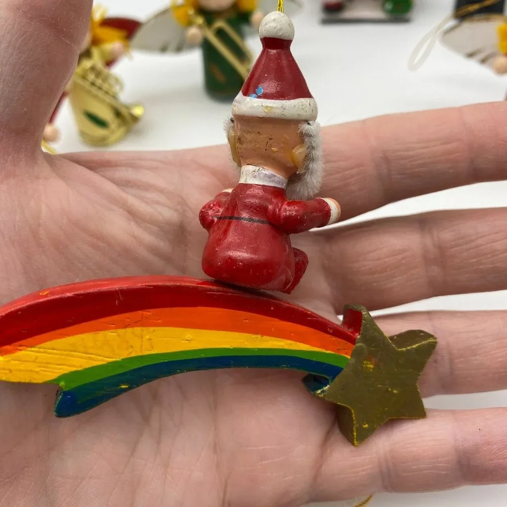 Vintage small wooden Christmas ornaments Angels Santa Nutcrackers‎